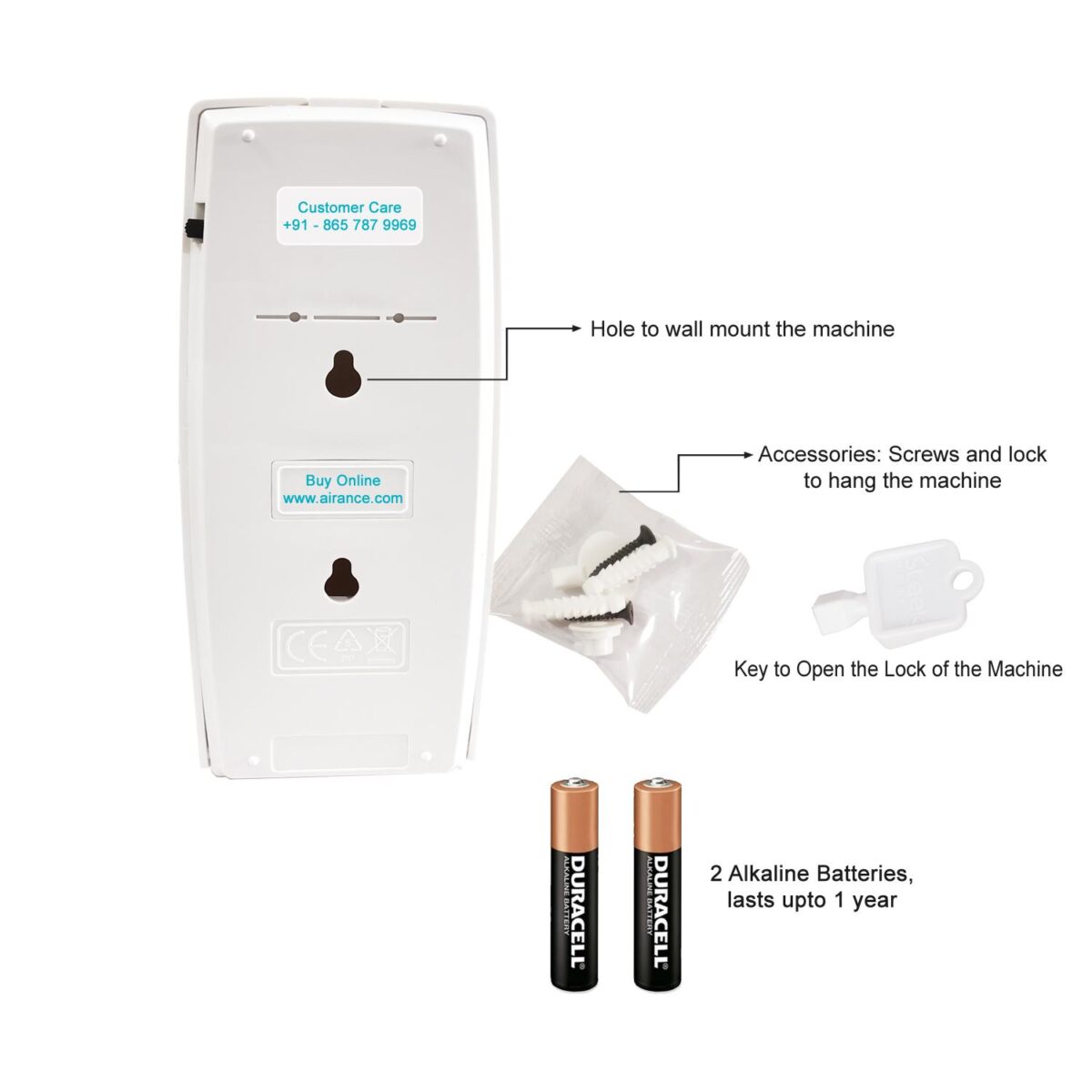 Back Side And Accessories Of Airance Automatic Perfume Dispenser
